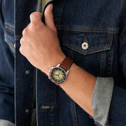 Fossil FS5961 Blue Green Dial Brown Eco Leather Strap Men’s Watch - mzwatcheslk srilanka